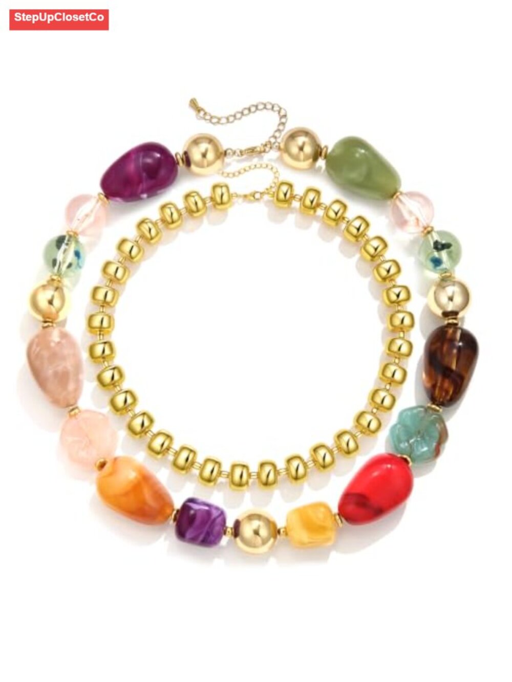 2pcs Chunky Beaded Choker Set, Resin Acrylic Necklaces, Adjustable, Trendy